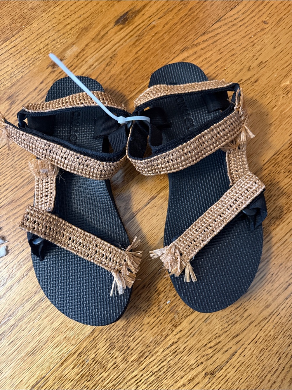Arizona Love Black Footbed with Tan Woven Strap Kids Sandals